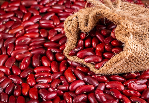 Red kidney beans in wooden