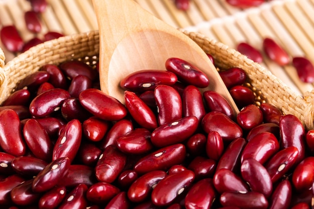 Red kidney beans in wooden