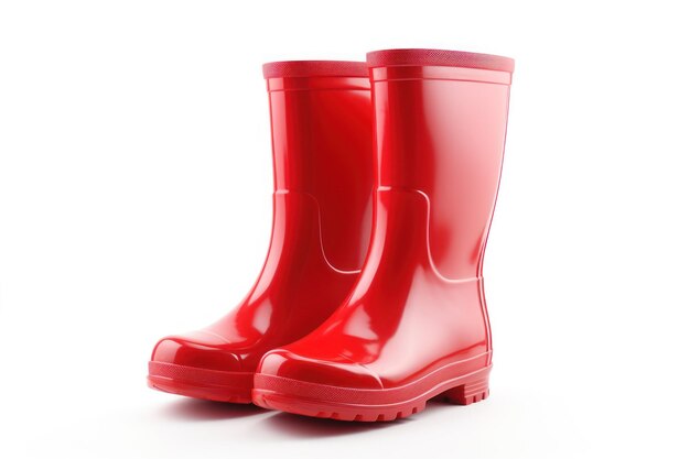 Red kids rubber boots isolated on white