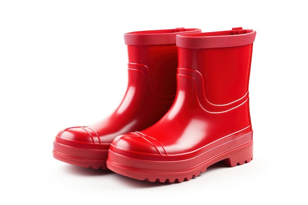 Red kids rubber boots isolated on white