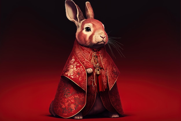Red kimonoclad artificially intelligent rabbit