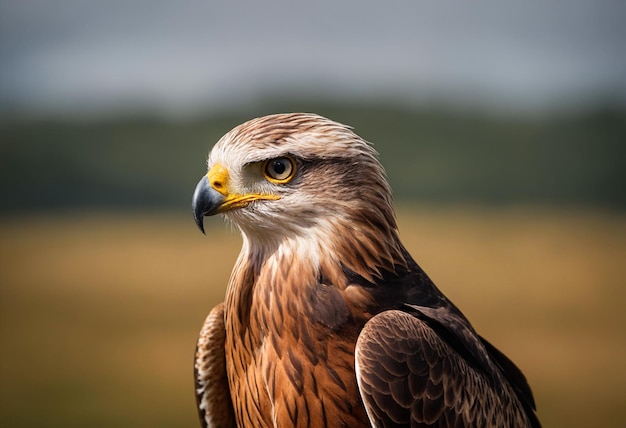 A red kite bird with a yellow and black beak