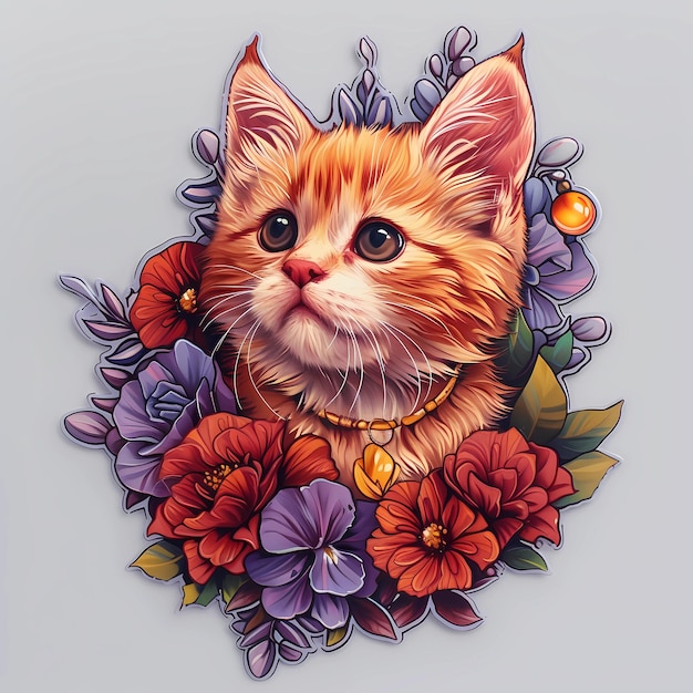 red kitten with flowers pendant