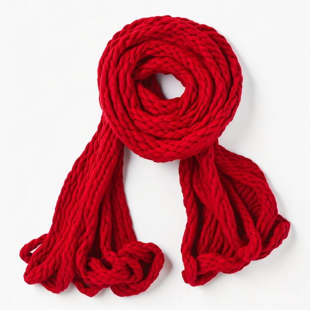 Photo red knitted scarf on white background