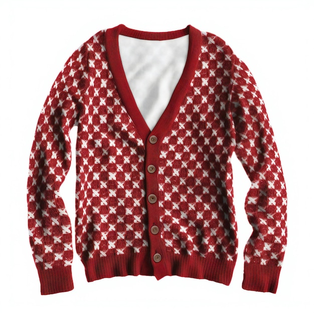 白い背景の赤い編み物のセーター