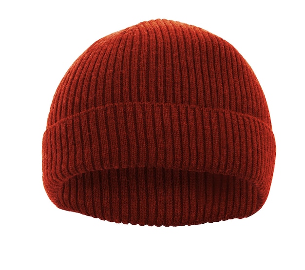 Photo red knitted wool hat isolated on white