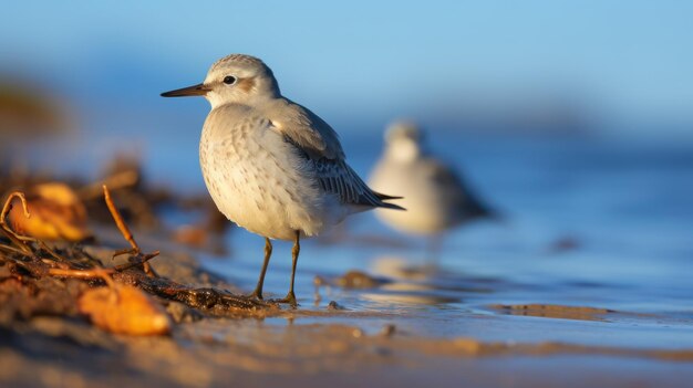 Photo red knot on the autumn migration way at a seashore