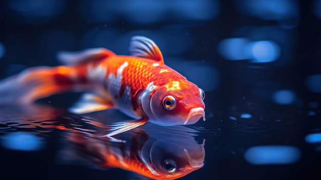 Red koi fish on water Beautiful fish with orange eyes