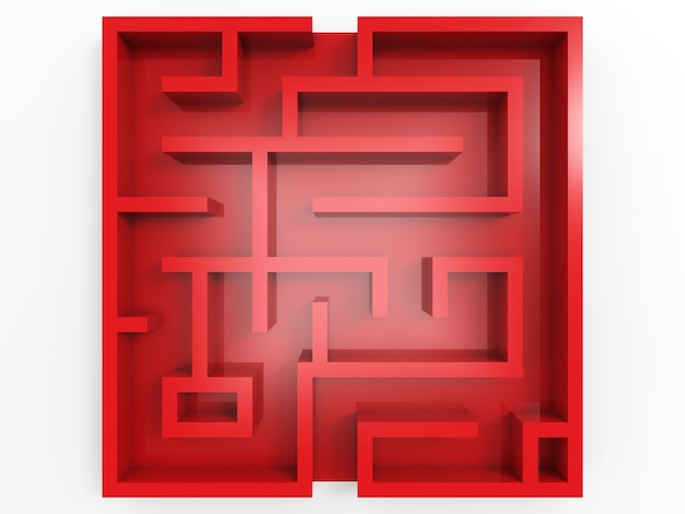 Red labyrinth on white background top view