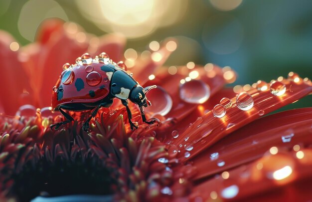 Photo a red lady beetle is sitting on top of a red flower