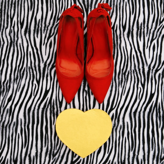 Red Lady schoenen op zebra print achtergrond Gift mode passie concept