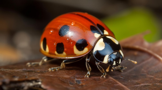 Red ladybug closeup AI generated