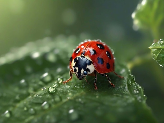 Red Ladybug on a flower Generative Ai