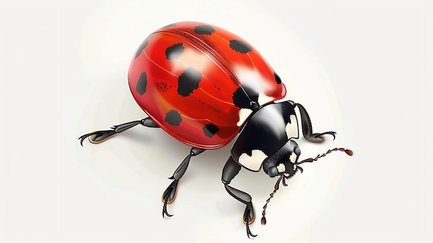 Photo a red ladybug with black spots is sitting on a white background the ladybug has its wings closed and is facing the viewer