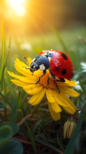 Foto una coccinella rossa su un fiore giallo