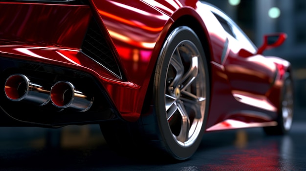 A red lamborghini with the tail pipe of the rear end