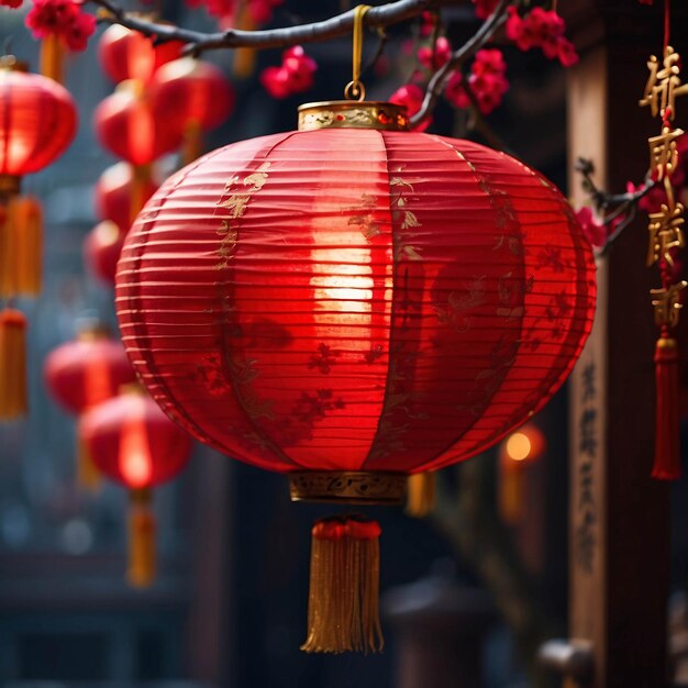 Red lampion lantern chinese lunar year in traditional china town festival celebration