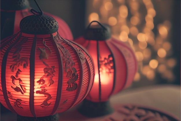 Red Lantern Chinese New Year Festival in red theme background 3D illustration