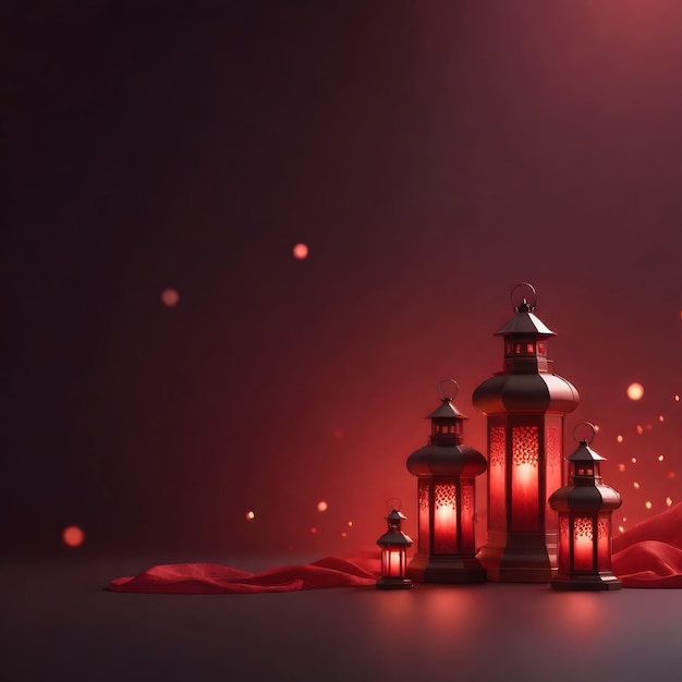 a red lantern and curtain with a golden light back