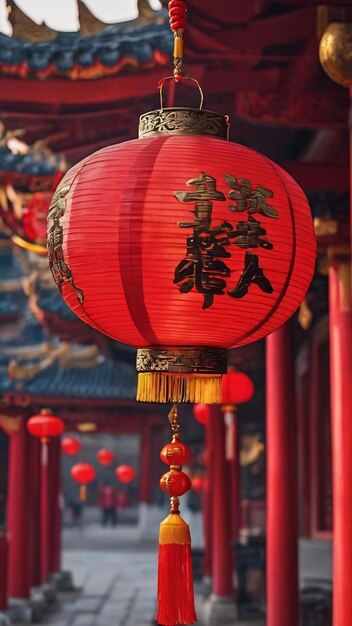 中国の神社での中国新年祭の赤いランタンの装飾