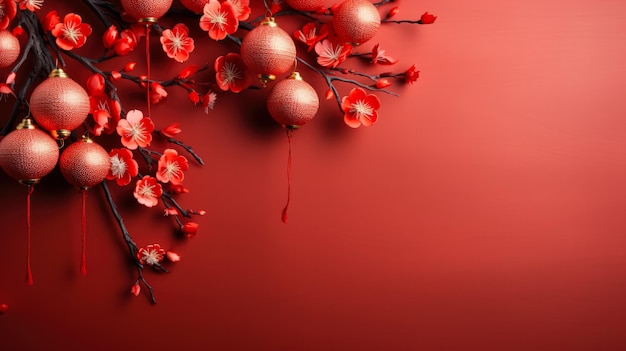 Red lantern decorations for chinese new year background with empty space for text