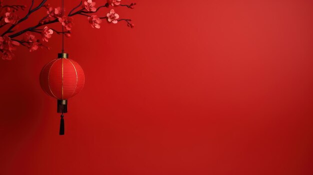 Red lantern hanging high in the red simple Chinese pattern background simple and