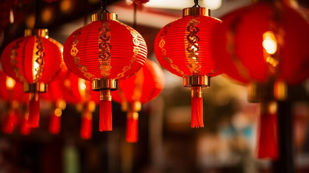 Red lantern hanging up in the night at chinese new year