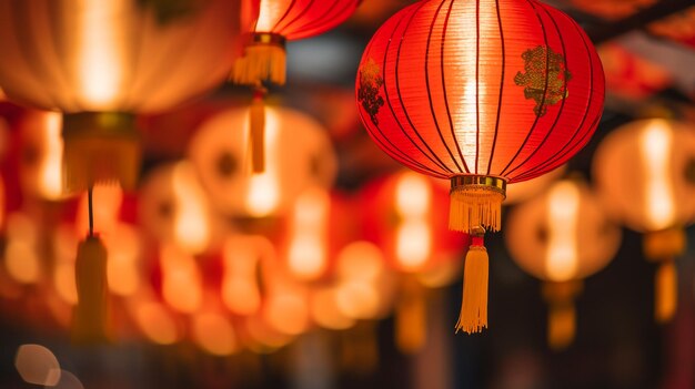 Red lantern hanging up in the night at chinese new year