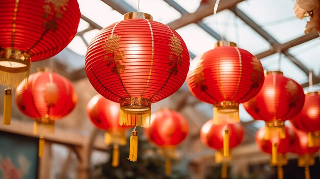 Red lantern hanging up in the night at chinese new year