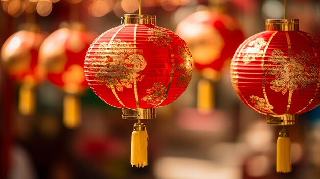 Red lantern hanging up in the night at chinese new year