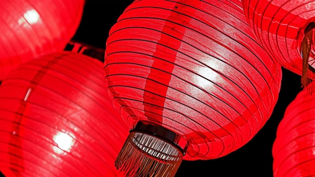 Red lanterns on the black background generated by ai