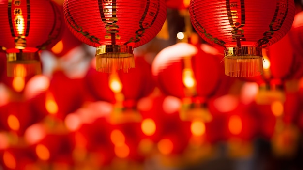 Red lanterns in chinese new festival with chinese text mean good luck
