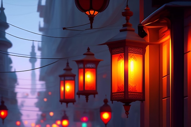 Red lanterns in the night