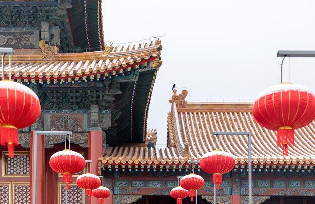 Red Lanterns in the Snowscape of Beijing Palace Museum China