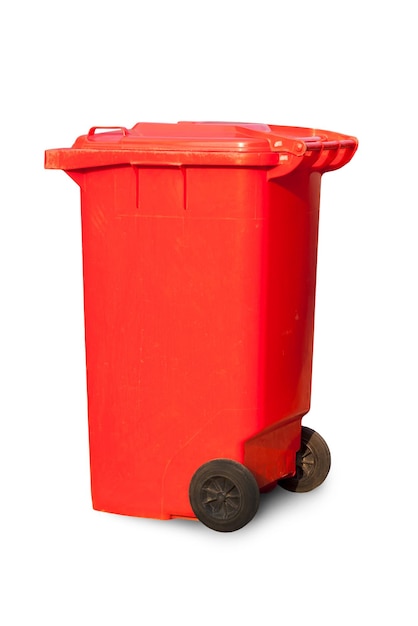 Red large trash cans garbage bins on white background