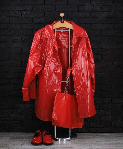 red latex jacket on a hanger