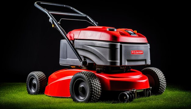 Photo red lawn mower in outdoor