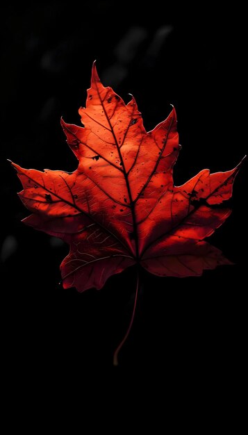 a red leaf is shown on a black background