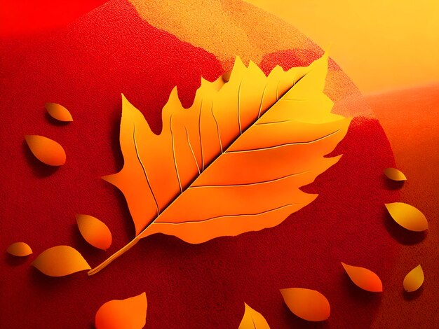 red leaf with yellow sand background in space in an abstract style image