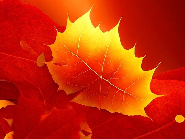 Red leaf with yellow sand background in space in an abstract style image