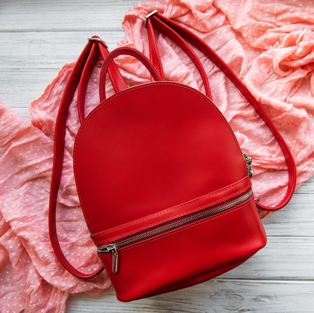 Red leather backpack