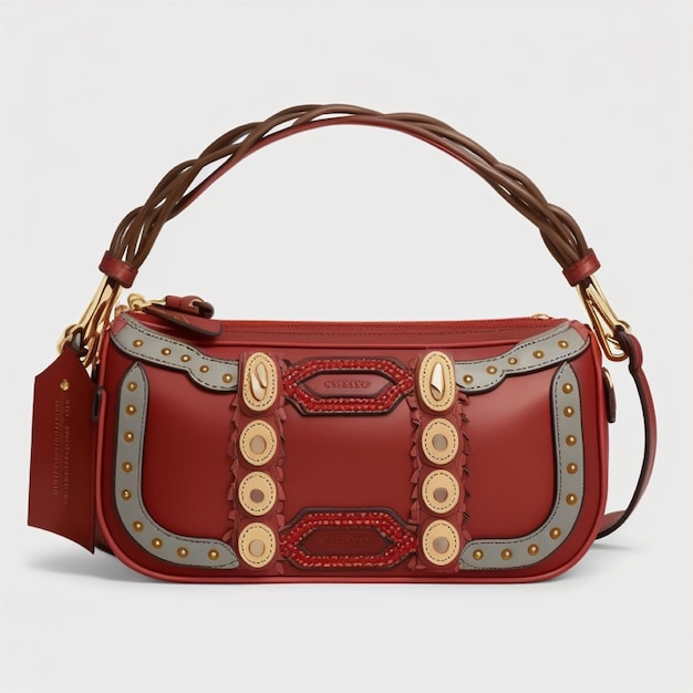 A red leather bag from the brand burberry.