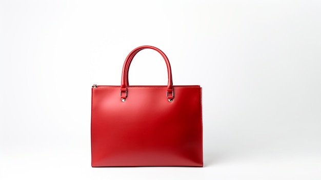 사진 광고를 위해 복사 공간과 함께 색 배경에 고립 된 빨간 가죽 가방