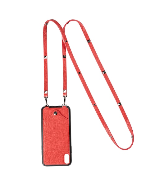 Фото Красный кожаный чехол для iphone на белом фоне