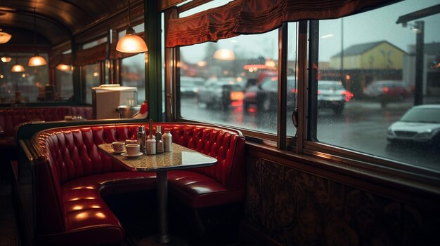 Photo a red leather chair with a red cover sits in front of a window.