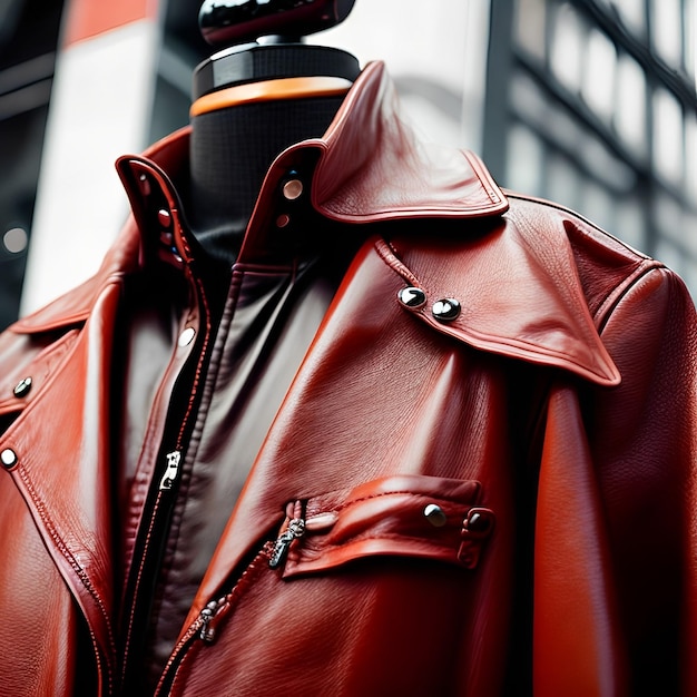 A red leather jacket with the word leather on it