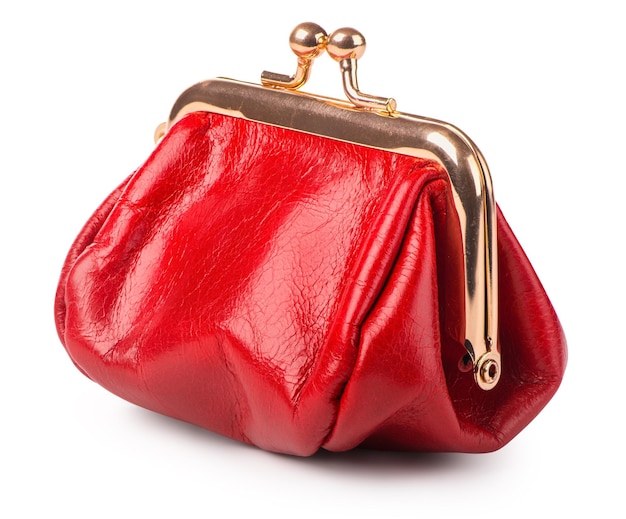 Red leather purse isolated