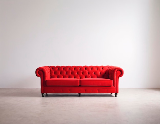 Red leather sofa in empty room Interior design