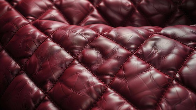 Photo red leather texture with diamond stitching