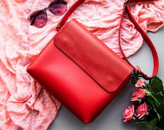 Photo red leather women bag